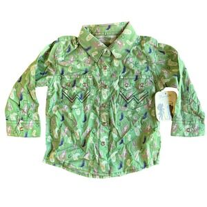 Wrangler Kids Green Cowboy Boot Horseshoe Western Pearl Snap Shirt 12 Month NWT